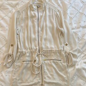 Zara Cream and Gold Utility Jacket with Stand-Up Collar
